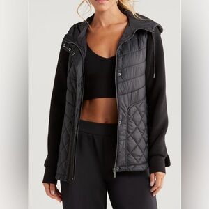 Zella Hybrid Quilted Knit Hooded Jacket